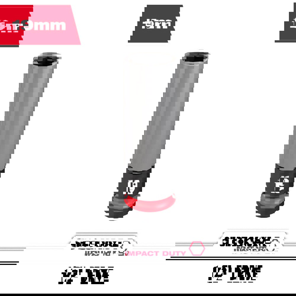 Specialty Sockets; Socket Type: Deep Socket ; Type: Deep ; Drive Size: 1/2 ; Socket Size: 19 mm ; Insulated: No ; Non-sparking: No